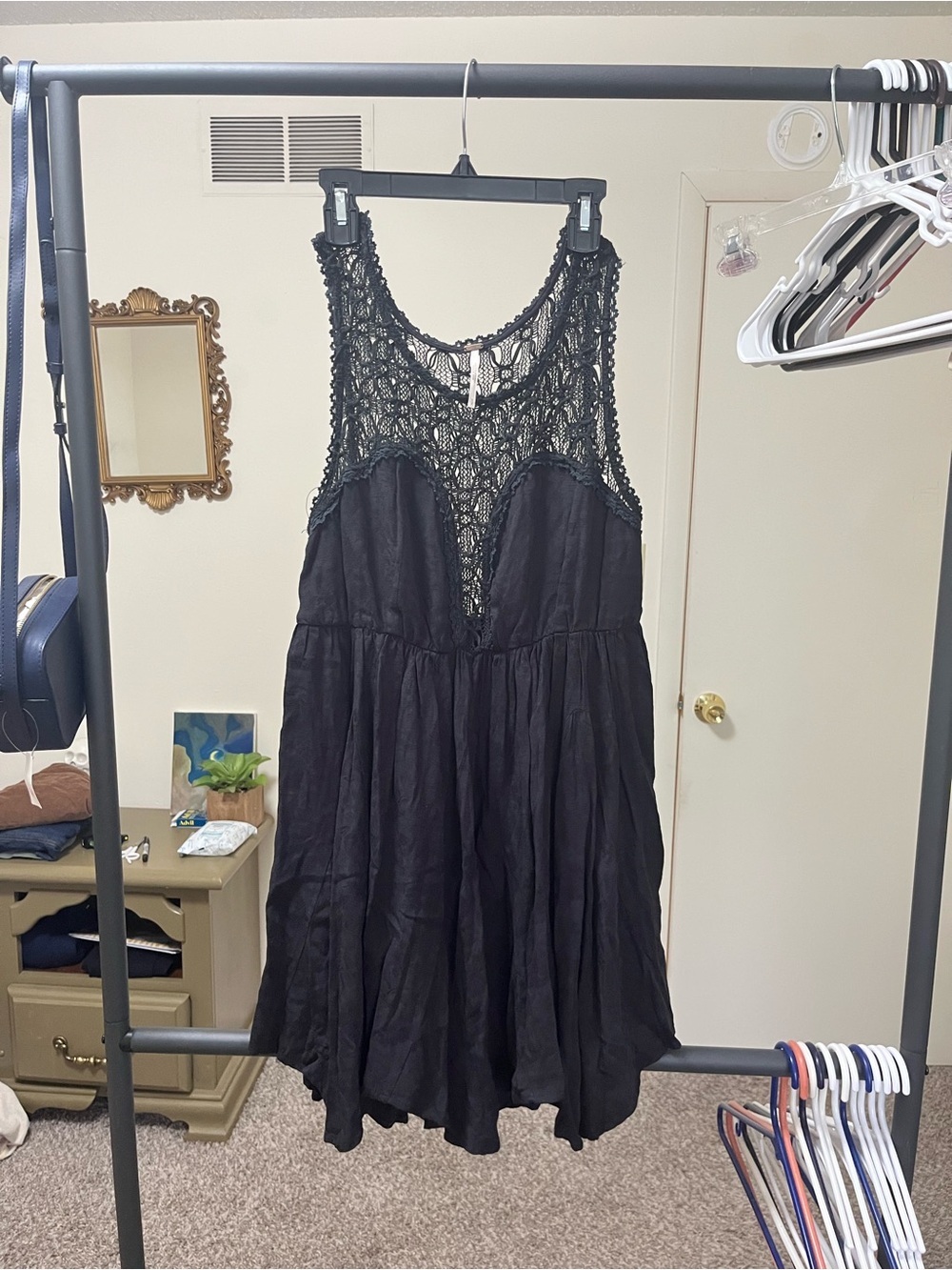 Free People Black Crochet Yoke Tiered Sundress